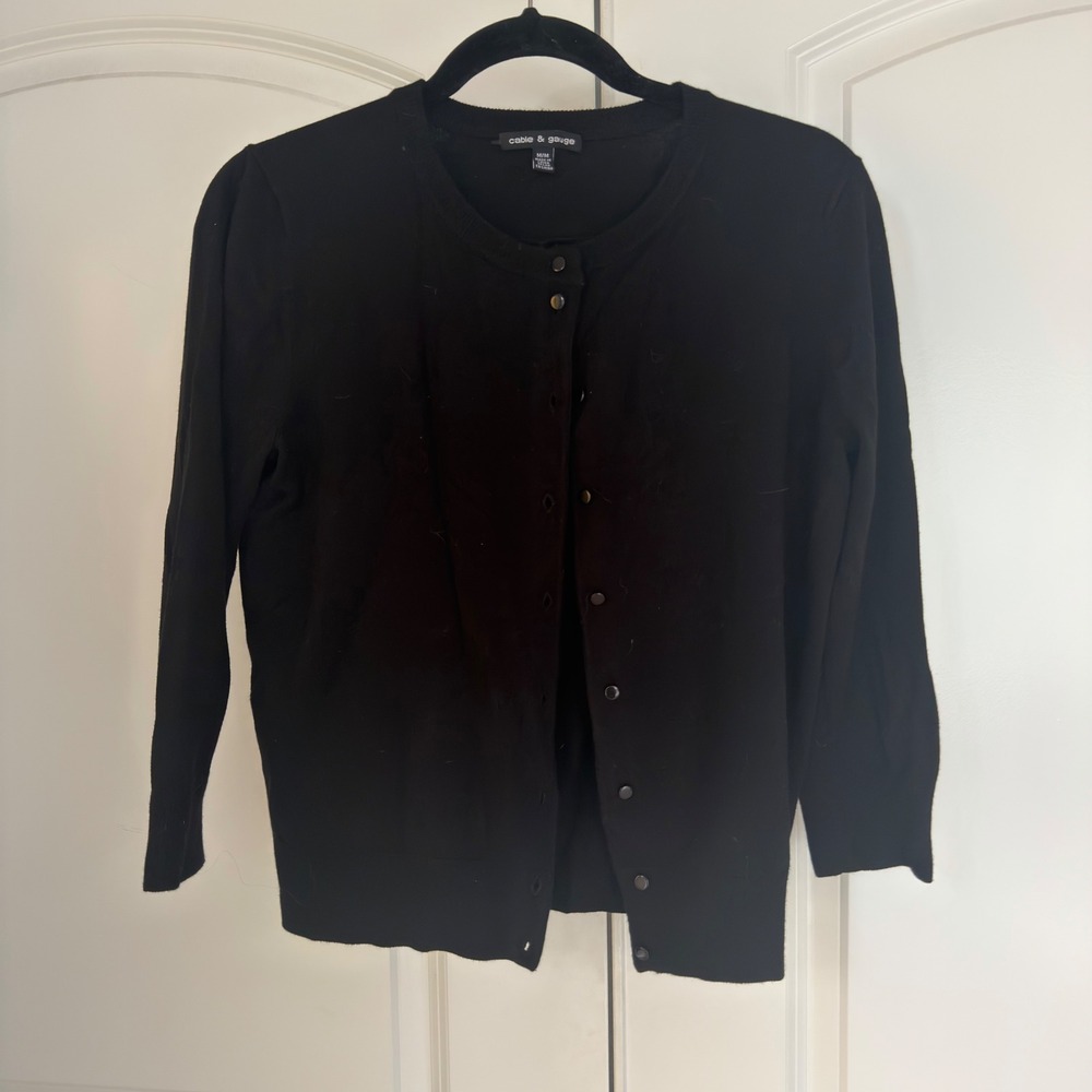 Cable & Gauge Womens Black Button Front Crew Neck Cardigan Sweater Size Medium